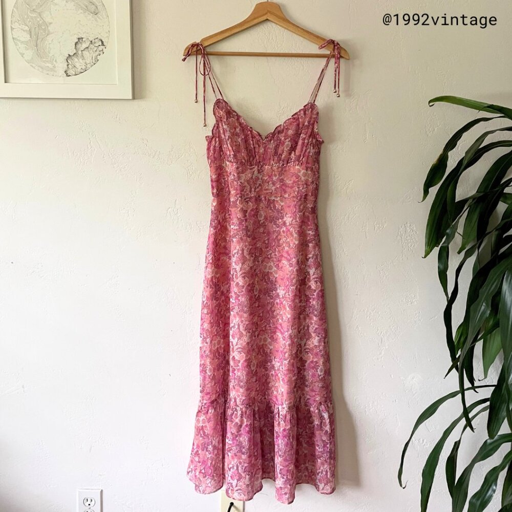NWT SWEETPOT Marian Midi Dress Pink Floral Chiffon  | Size 4